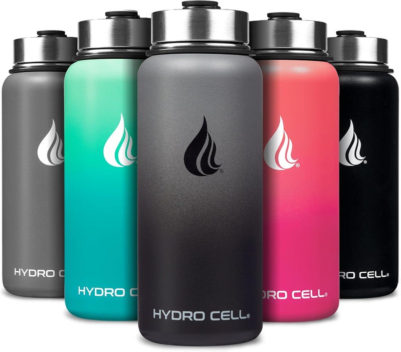 HYDRO CELL Stainless Steel Insulated Water Bottle with Straw - For Cold & Hot Drinks - Metal Vacuum Flask with Screw Cap and Modern Leakproof Sport Thermos for Adults (Graphite/Black 32oz) - Image 1